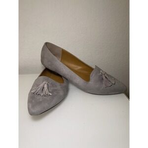 J Crew Biella Tassel Loafer 9.5 Gray Vegan Suede Pointed Toe